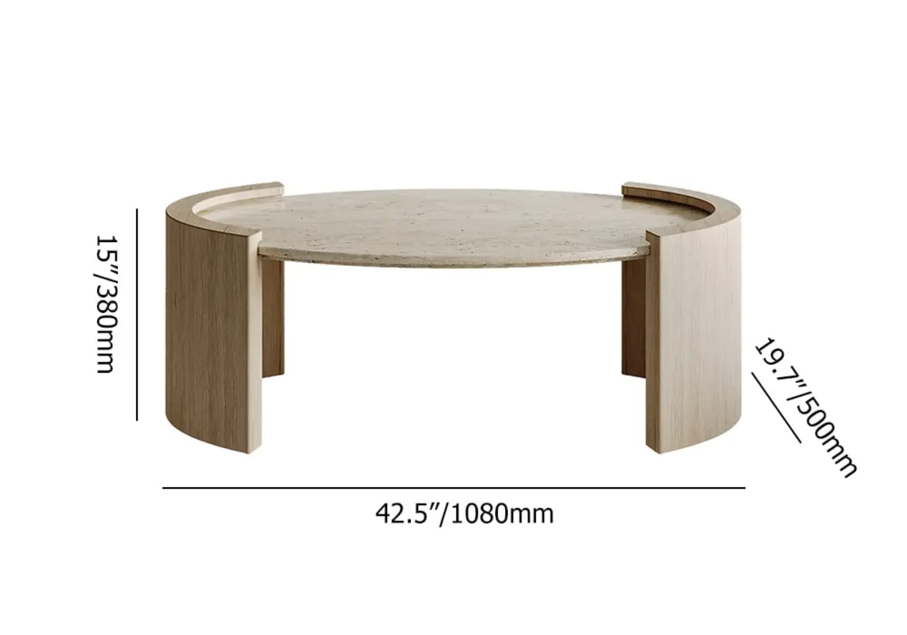 Japandi Oval Travertine Coffee Table in Double Pedestal Image - 6 | homeyfad