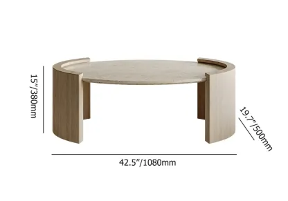 Japandi Oval Travertine Coffee Table in Double Pedestal Image - 6