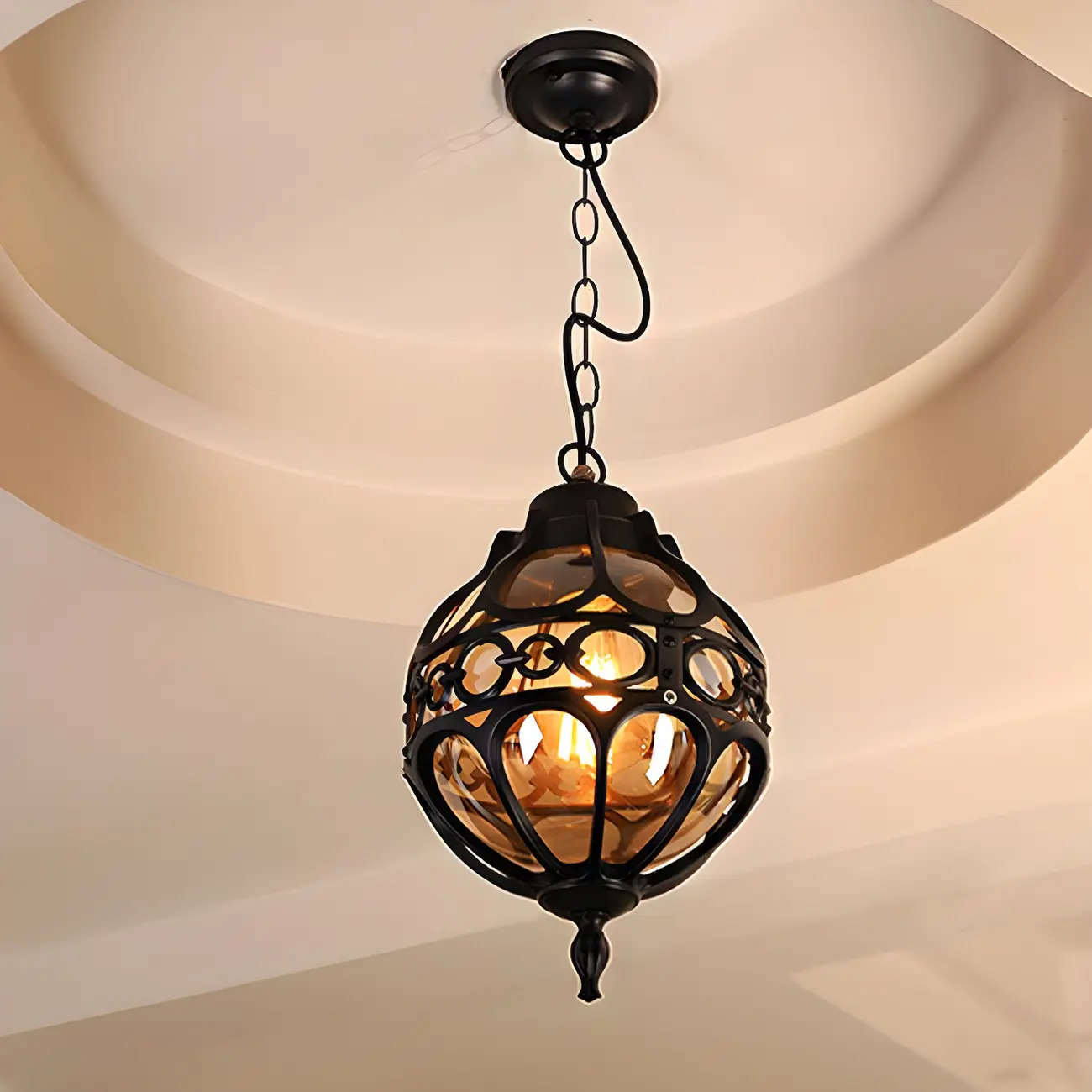 Rustic Bronze Metal Globe Outdoor LED Hanging Light | homeyfad