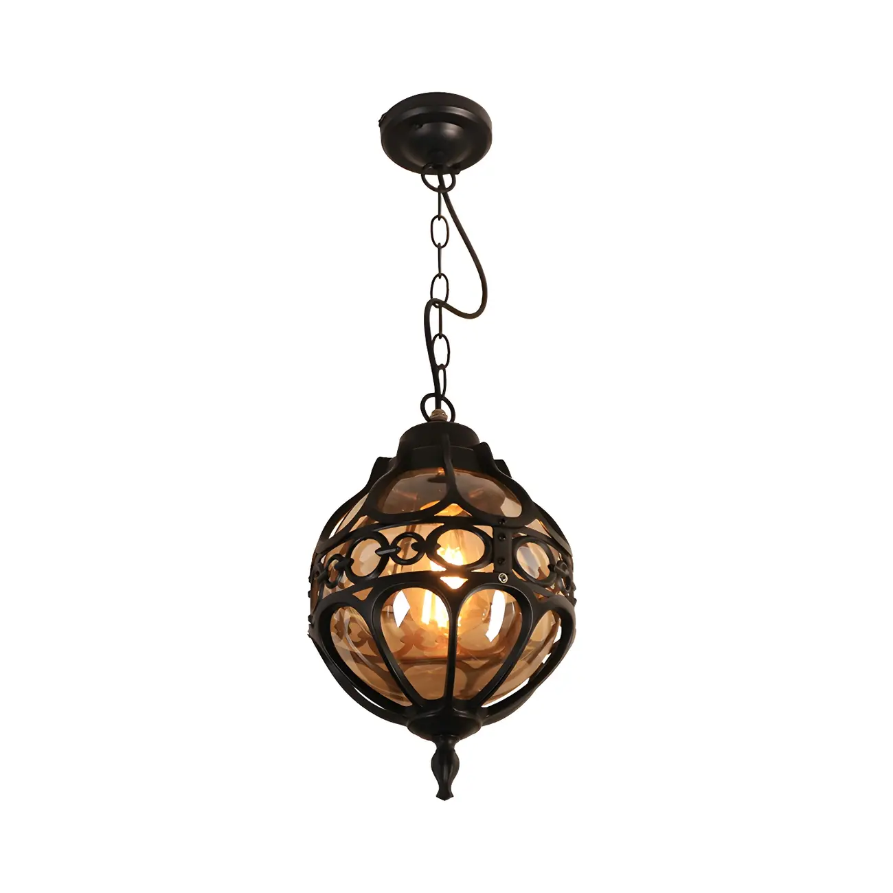 Rustic Bronze Metal Globe Outdoor LED Hanging Light | homeyfad