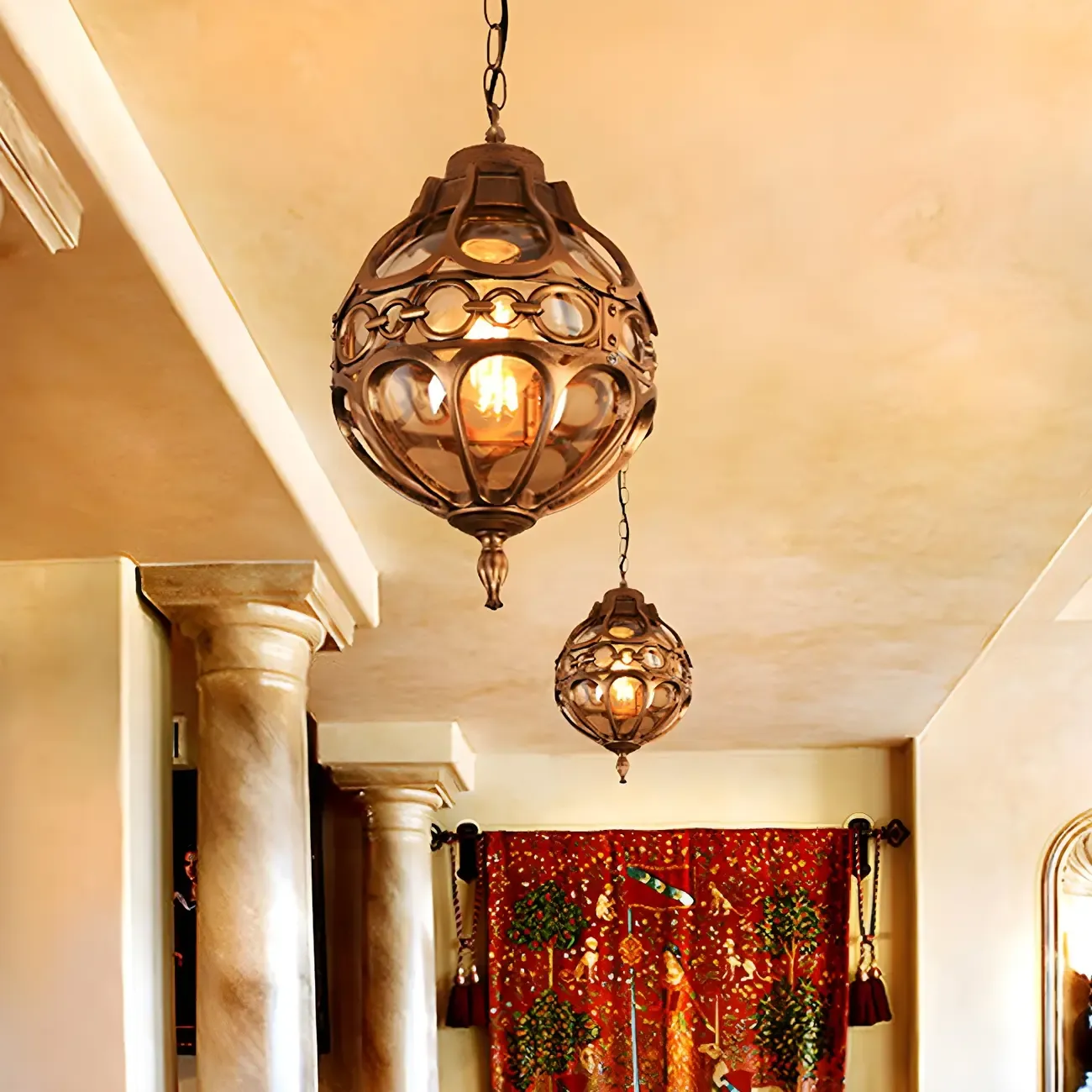 Rustic Bronze Metal Globe Outdoor LED Hanging Light