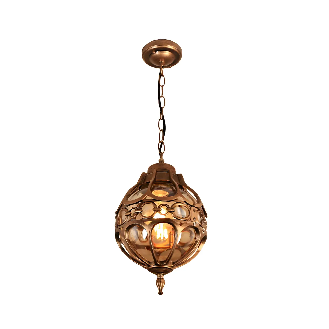 Rustic Bronze Metal Globe Outdoor LED Hanging Light | homeyfad