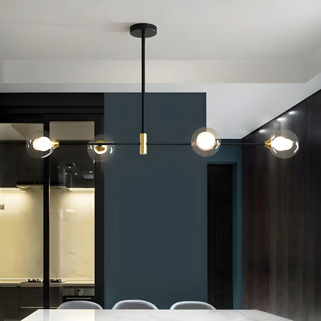 Sleek Black Metal Glass Globe Island Pendant Light Image - 6 | homeyfad