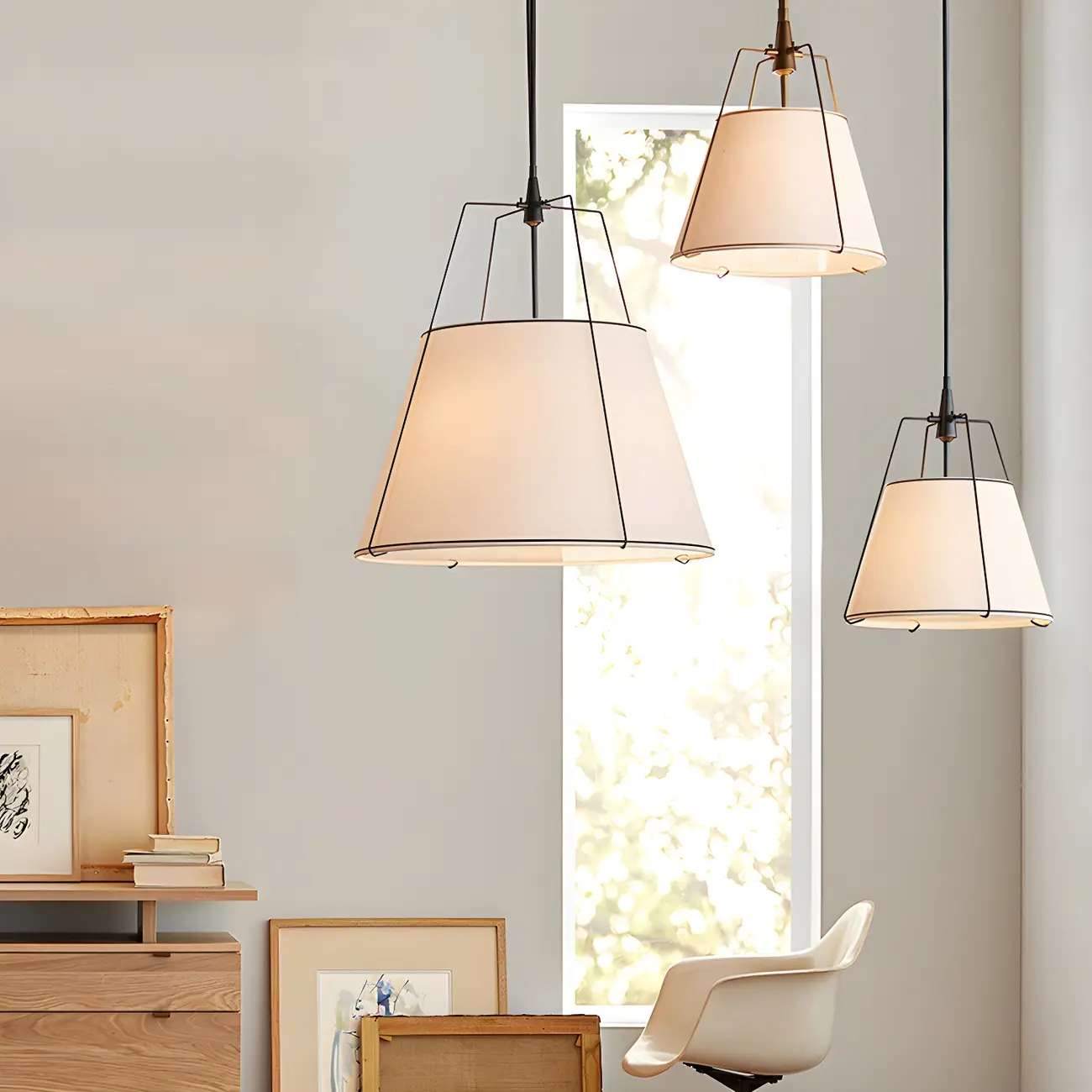 White Drum Fabric Pendant Light Modern Minimalist Image - 1 | homeyfad