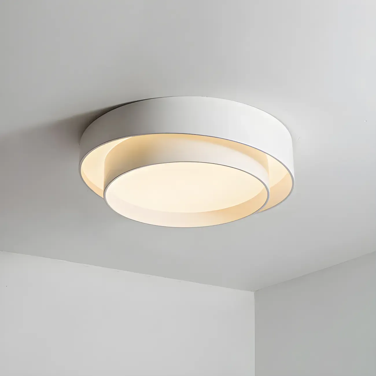 Artistic White Circular Layered LED Flush Mount Ceiling Light  Image - 7