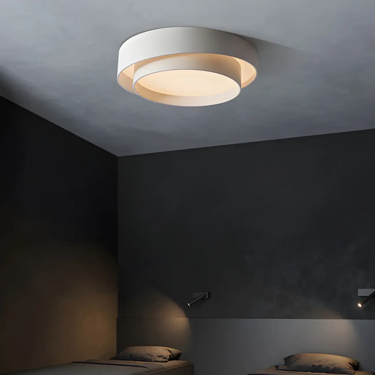 Artistic White Circular Layered LED Flush Mount Ceiling Light  Image - 5