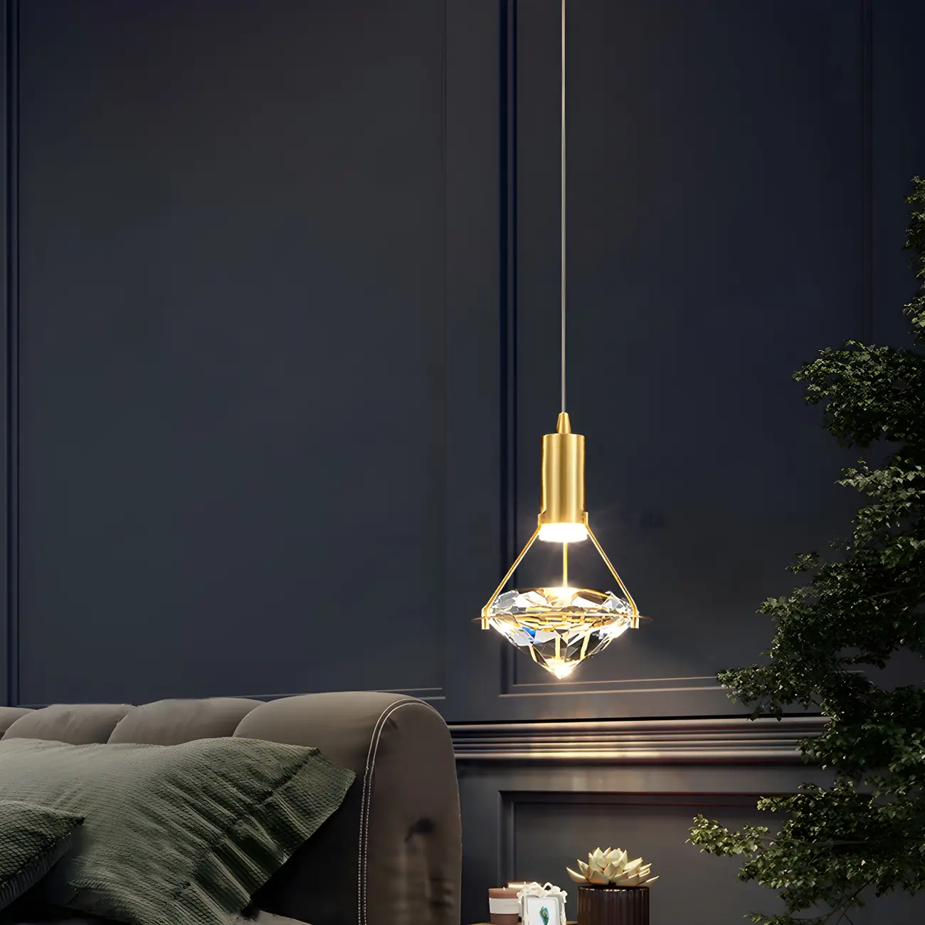 Sleek Modern Gold Crystal Cone Island Pendant Light Image - 5 | homeyfad