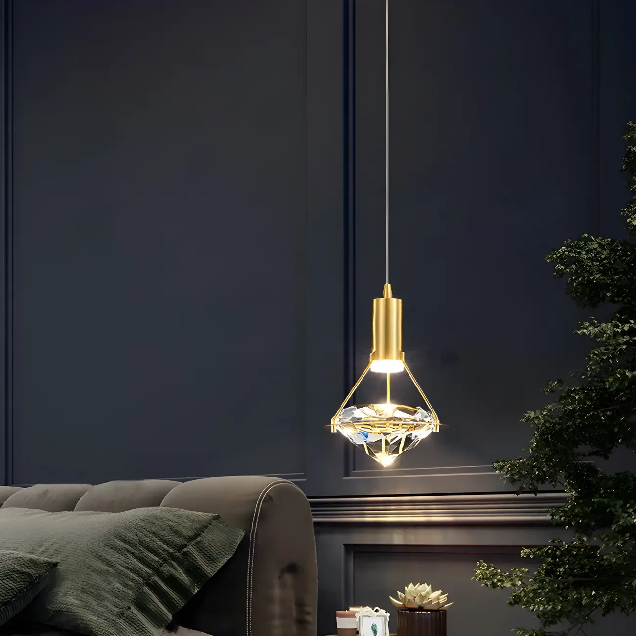 Sleek Modern Gold Crystal Cone Island Pendant Light Image - 5