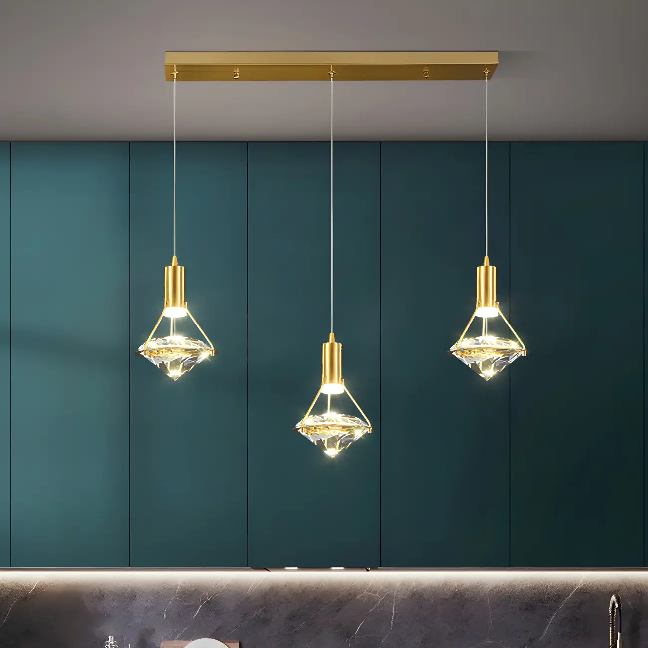 Sleek Modern Gold Crystal Cone Island Pendant Light Image - 4 | homeyfad