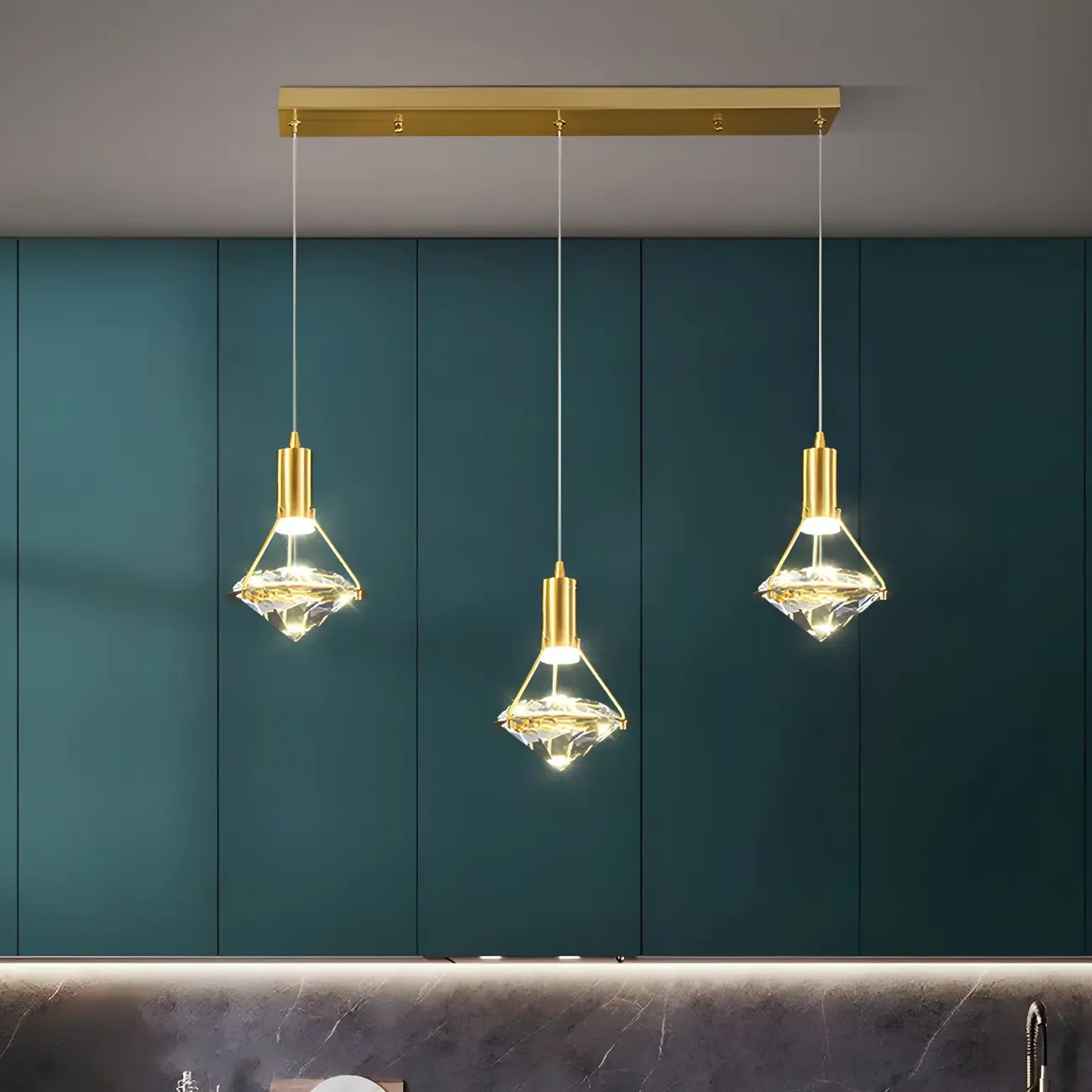 Sleek Modern Gold Crystal Cone Island Pendant Light Image - 4