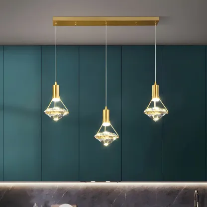 Sleek Modern Gold Crystal Cone Island Pendant Light Image - 4