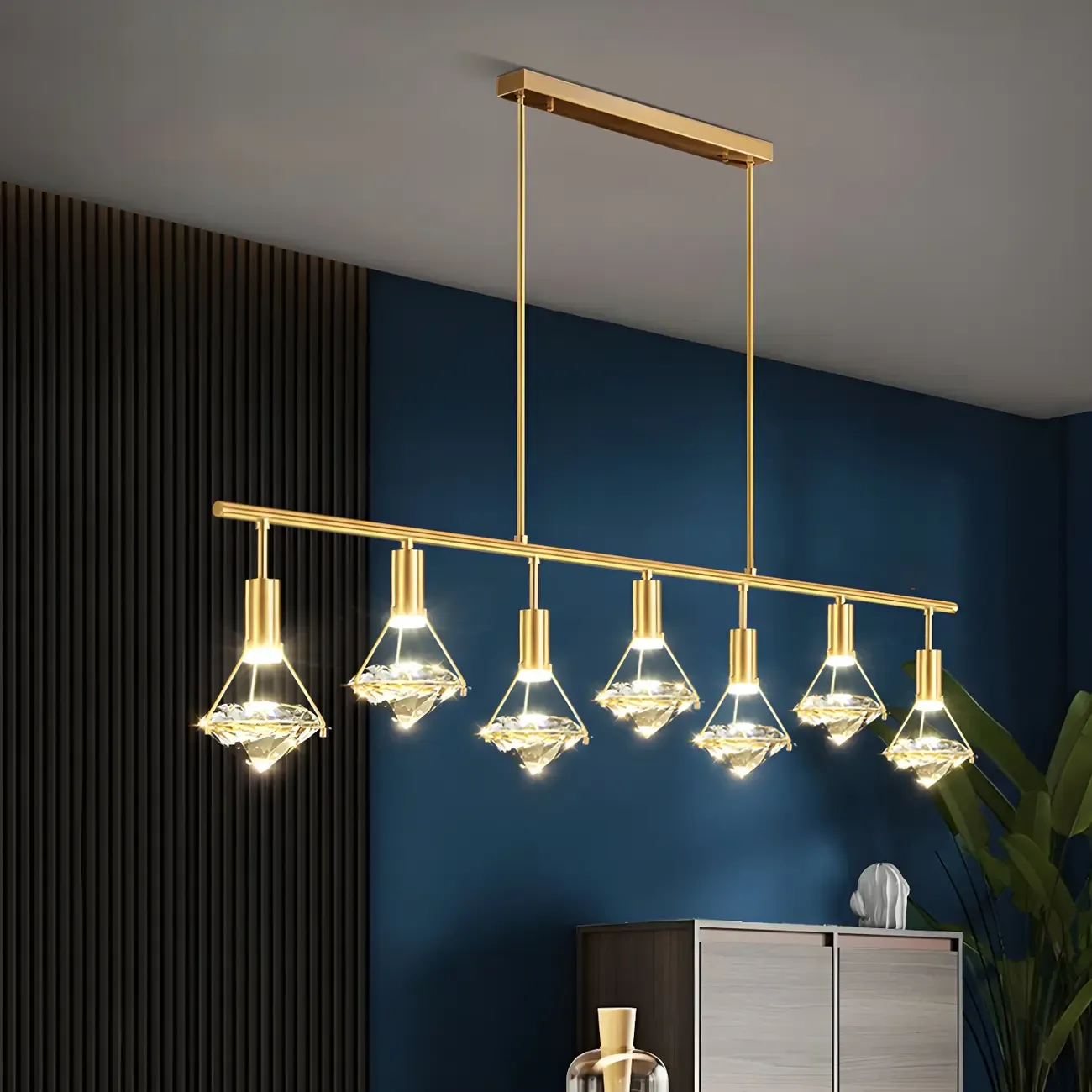 Sleek Modern Gold Crystal Cone Island Pendant Light Image - 6