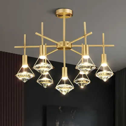 Sleek Modern Gold Crystal Cone Island Pendant Light Image - 1
