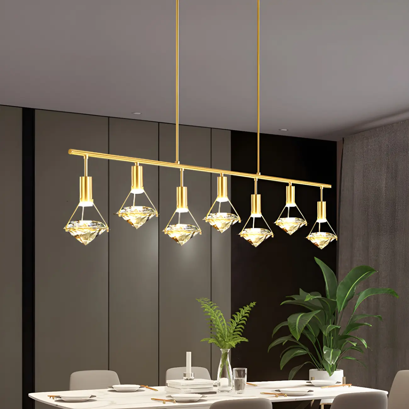 Sleek Modern Gold Crystal Cone Island Pendant Light Image - 7 | homeyfad