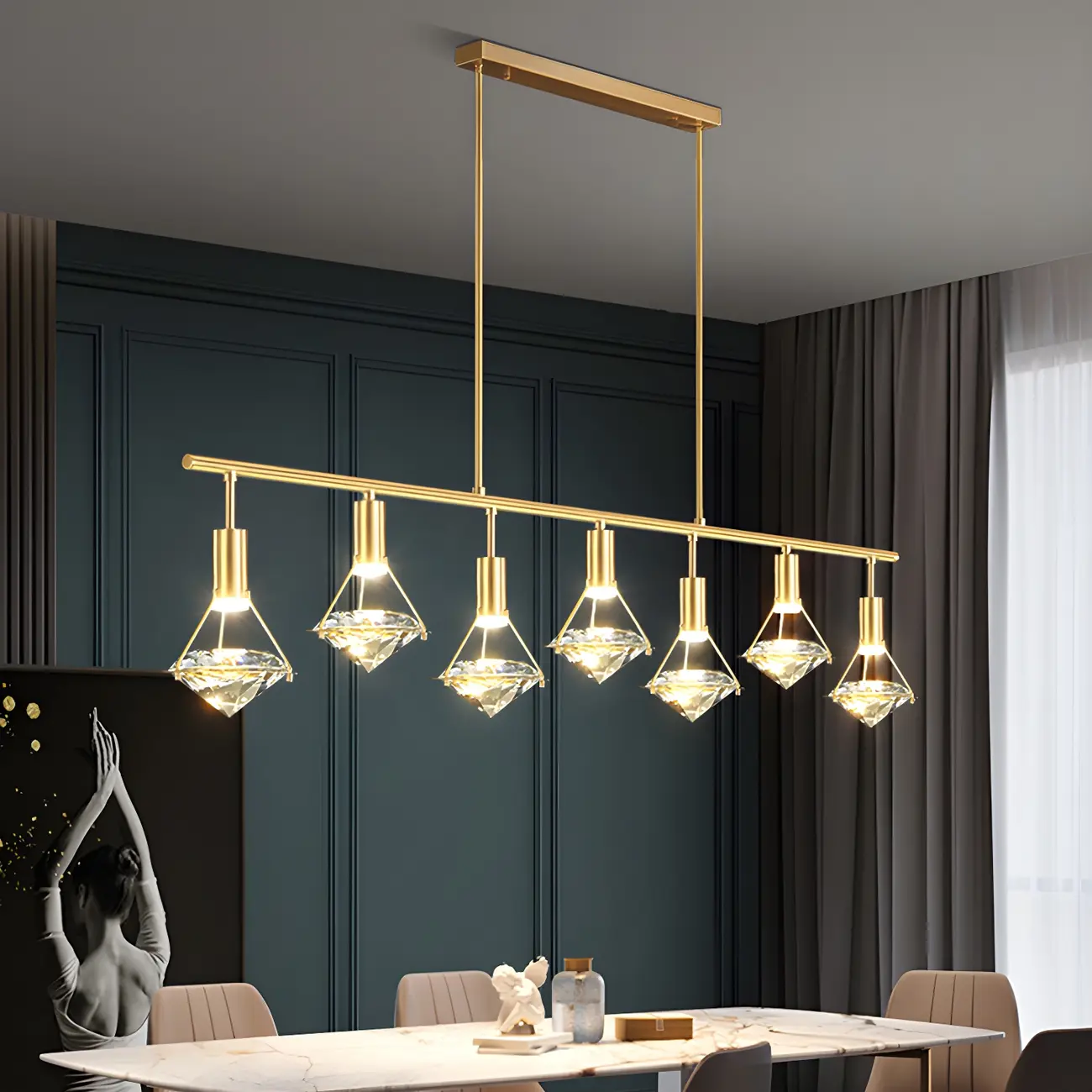 Sleek Modern Gold Crystal Cone Island Pendant Light Image - 8 | homeyfad