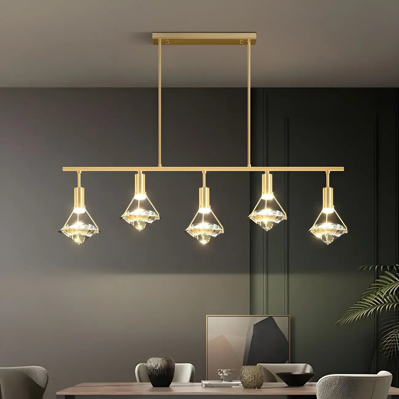 Sleek Modern Gold Crystal Cone Island Pendant Light Image - 9