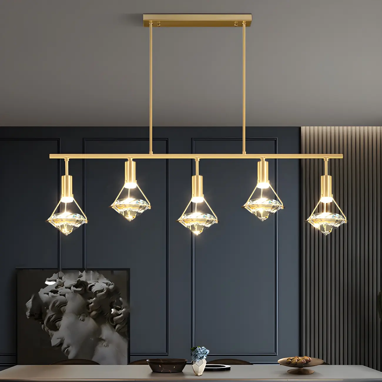 Sleek Modern Gold Crystal Cone Island Pendant Light Image - 11 | homeyfad