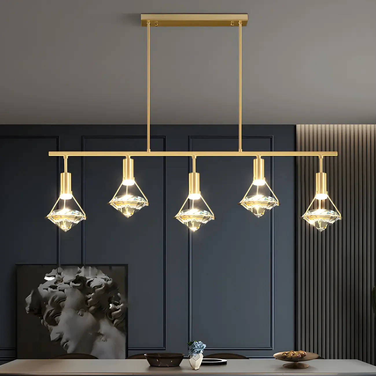 Sleek Modern Gold Crystal Cone Island Pendant Light Image - 11