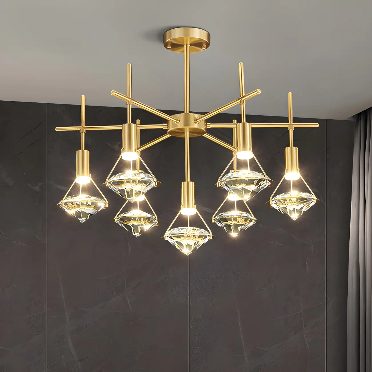 Sleek Modern Gold Crystal Cone Island Pendant Light Image - 3 | homeyfad