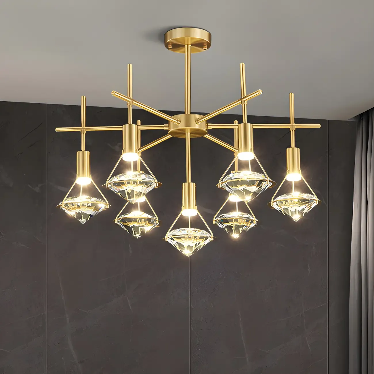 Sleek Modern Gold Crystal Cone Island Pendant Light Image - 3