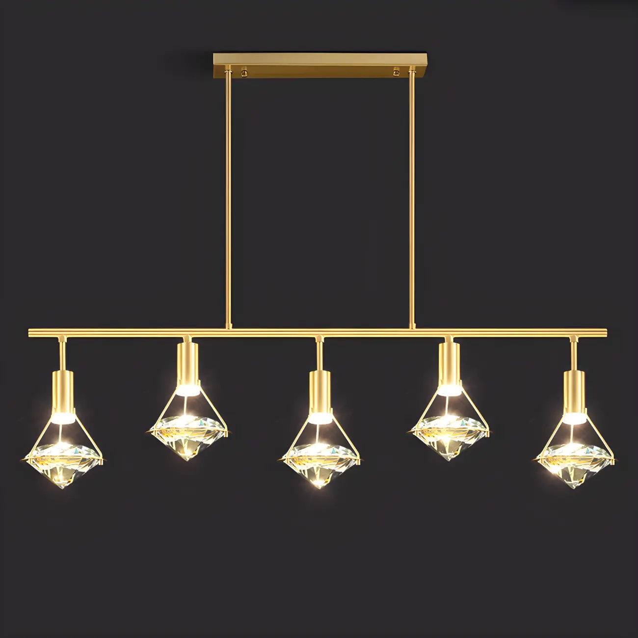 Sleek Modern Gold Crystal Cone Island Pendant Light Image - 13 | homeyfad