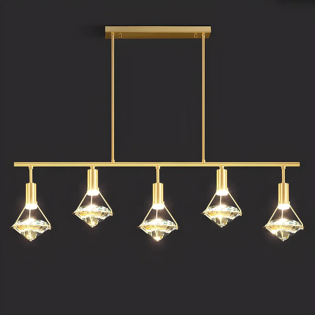 Sleek Modern Gold Crystal Cone Island Pendant Light Image - 13