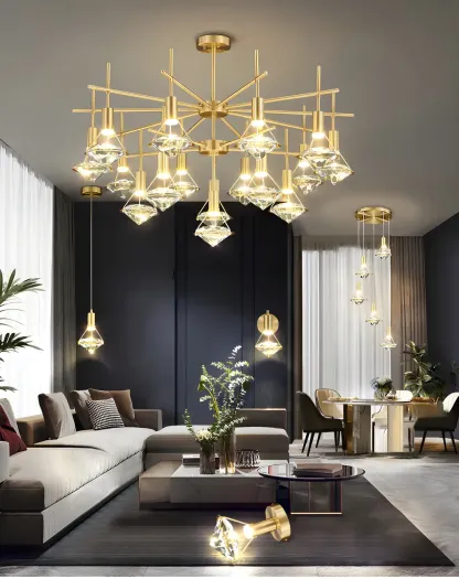 Sleek Modern Gold Crystal Cone Island Pendant Light Image - 16