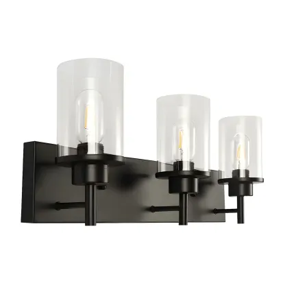 Industrial Metal Black Bathroom Vanity Light Cylinder Glass Shade Image - 3