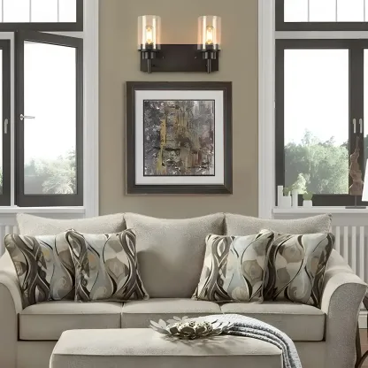 Industrial Metal Black Bathroom Vanity Light Cylinder Glass Shade Image - 4