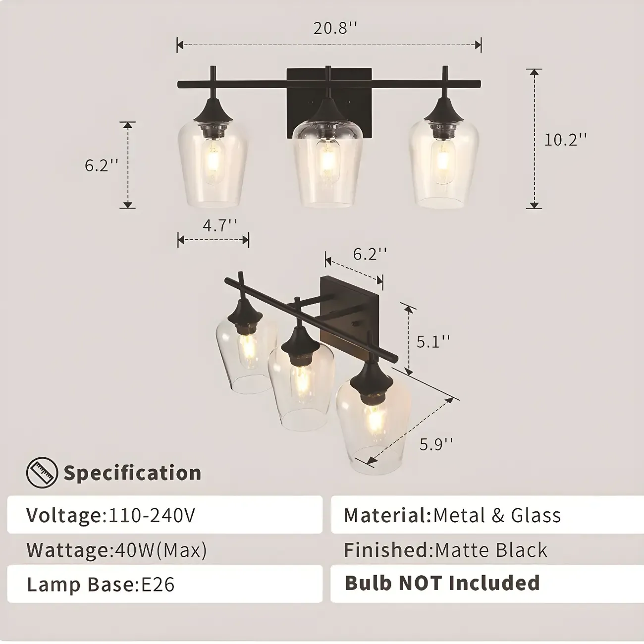 Glass Cup Industrial Vanity Lights for Bathroom Image - 6