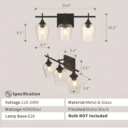 Glass Cup Industrial Vanity Lights for Bathroom Image - 6