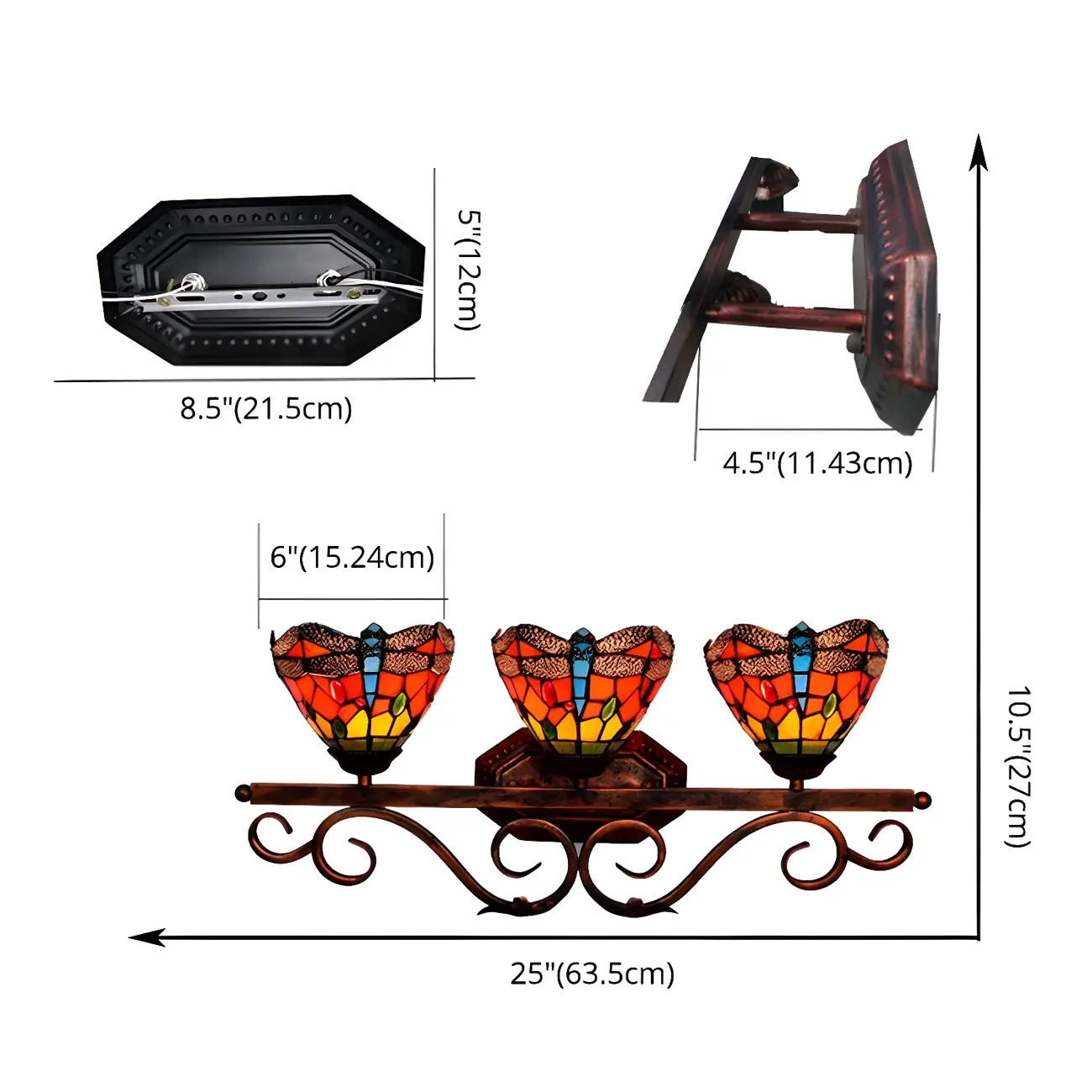 3-Light Orange Stained Glass Colorful Wall Light Dome Shape Image - 4 | homeyfad