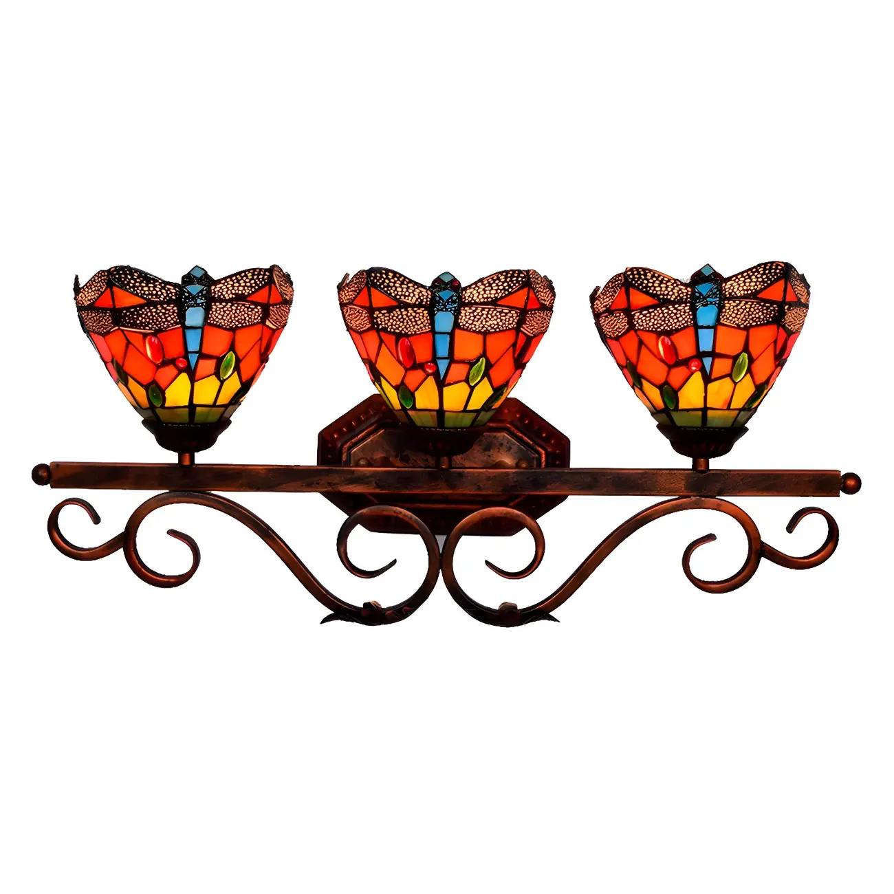 3-Light Orange Stained Glass Colorful Wall Light Dome Shape Image - 5 | homeyfad