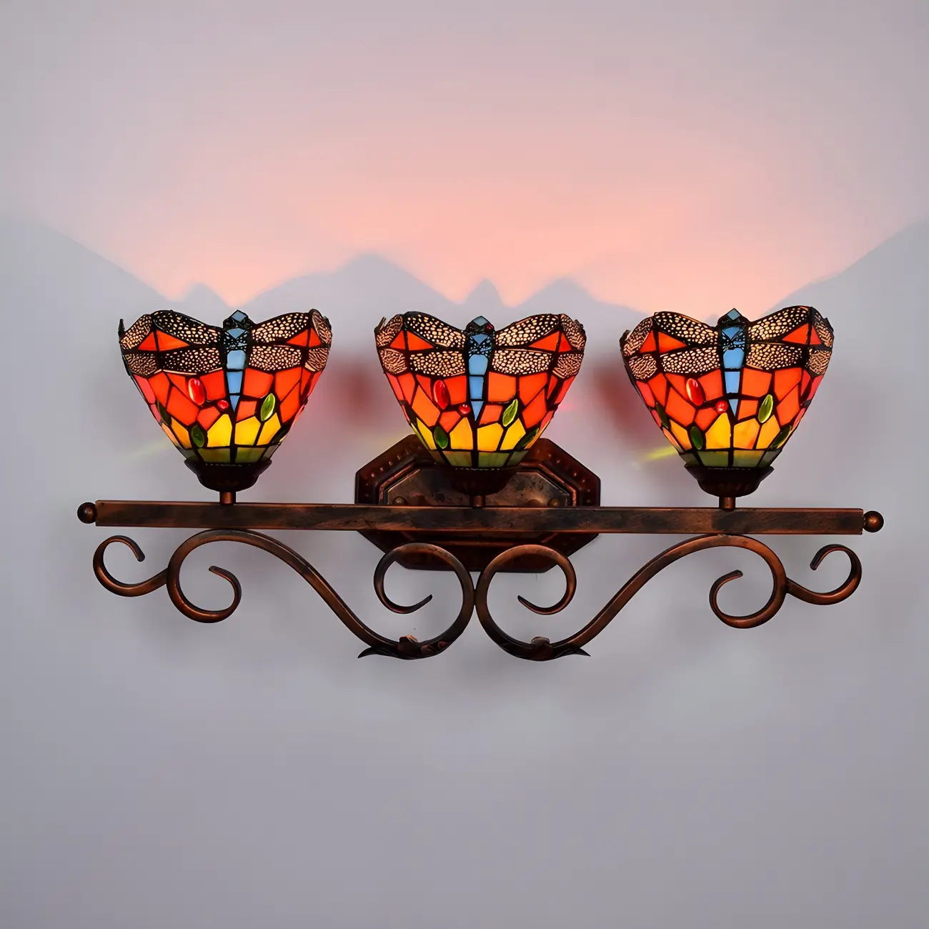 3-Light Orange Stained Glass Colorful Wall Light Dome Shape Image - 6 | homeyfad