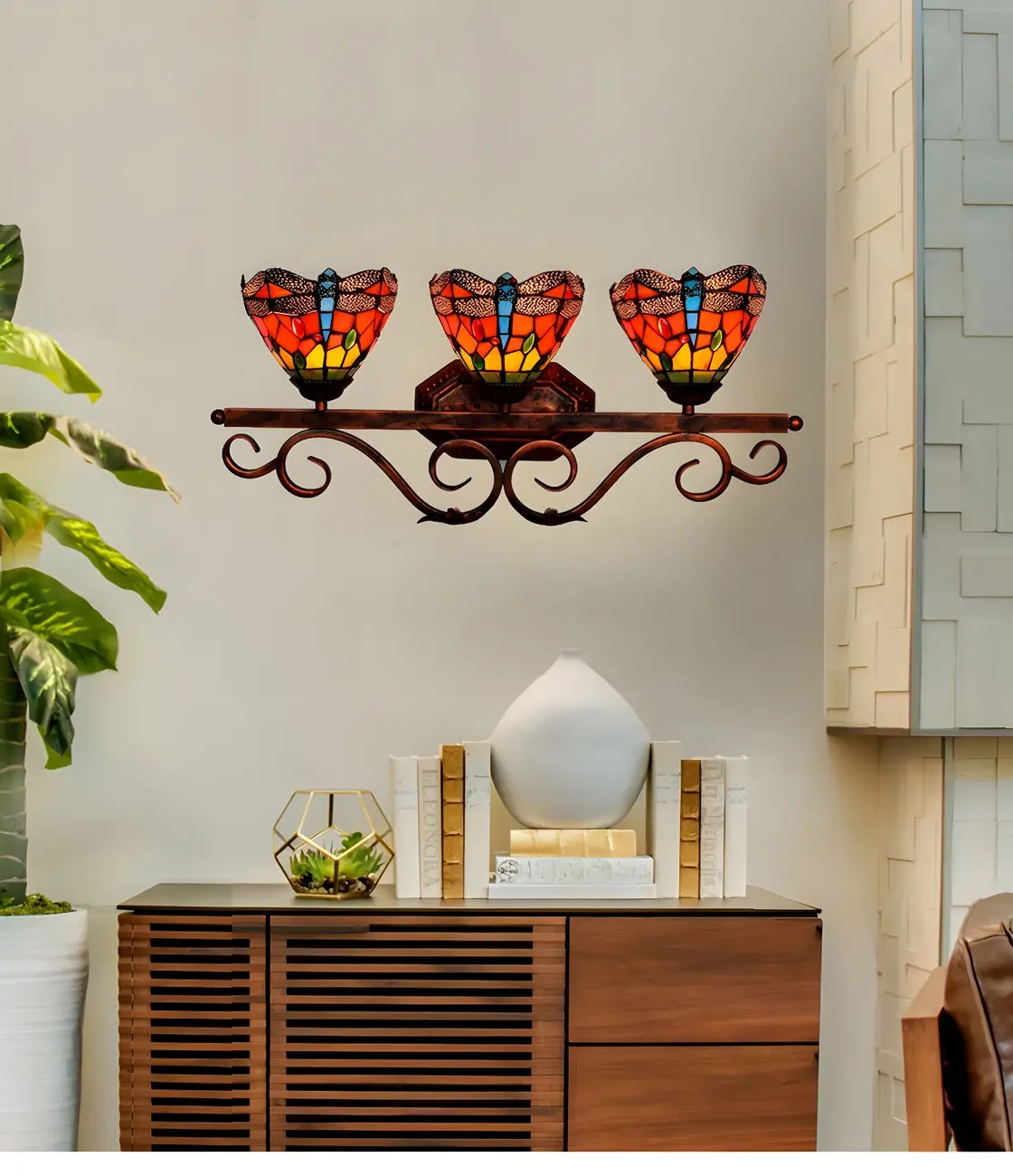 3-Light Orange Stained Glass Colorful Wall Light Dome Shape Image - 8 | homeyfad