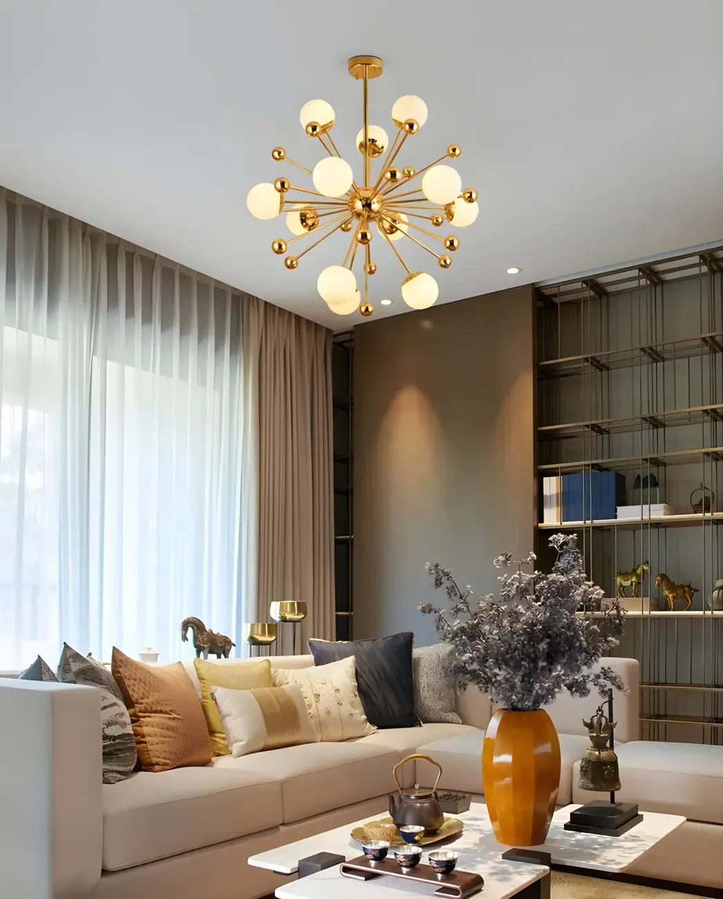Modern Sputnik Chandelier Glass Living Room Decor Image - 3