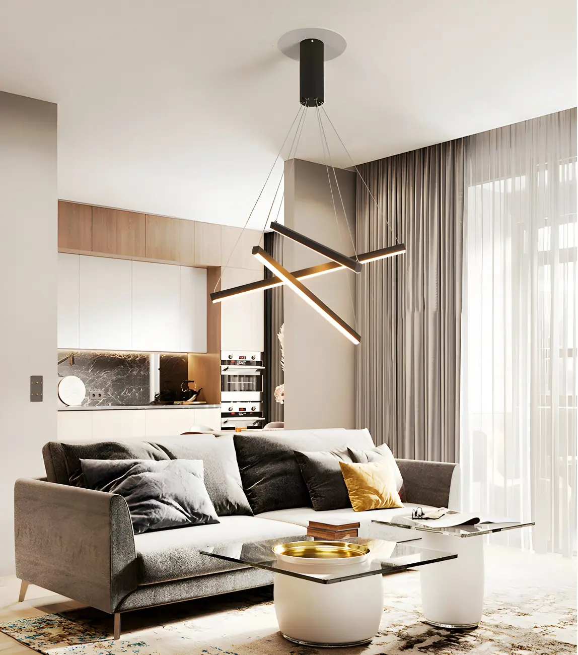Modern Linear LED Chandelier for High Ceilings Image - 3 | homeyfad