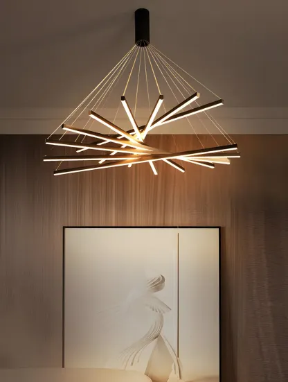 Modern Linear LED Chandelier for High Ceilings Image - 2
