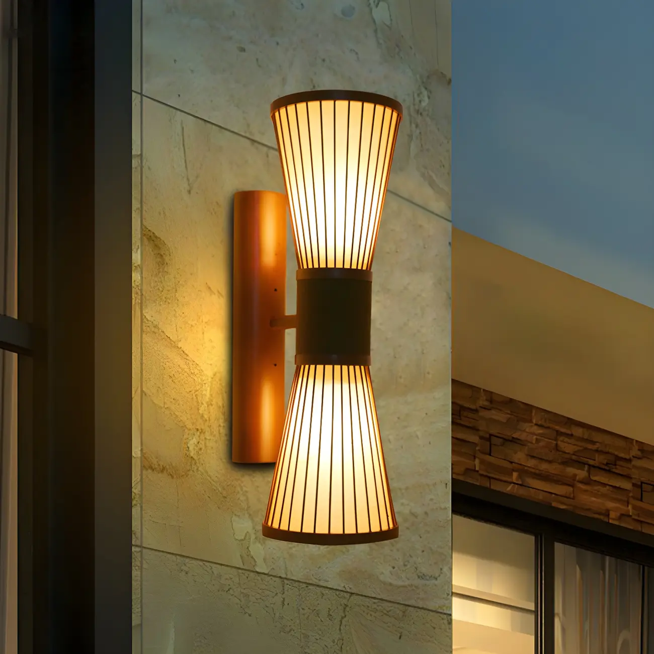 Brown Bamboo LED 23.5" Outdoor Wall Sconce in 2-Light Image - 1 | homeyfad