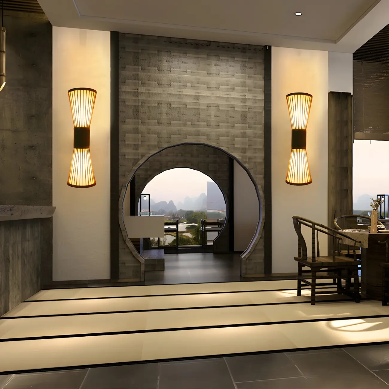 Brown Bamboo LED 23.5" Outdoor Wall Sconce in 2-Light Image - 3 | homeyfad