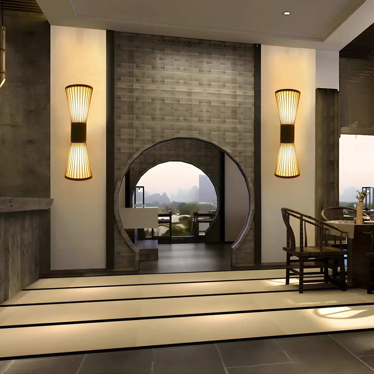 Brown Bamboo LED 23.5" Outdoor Wall Sconce in 2-Light Image - 3