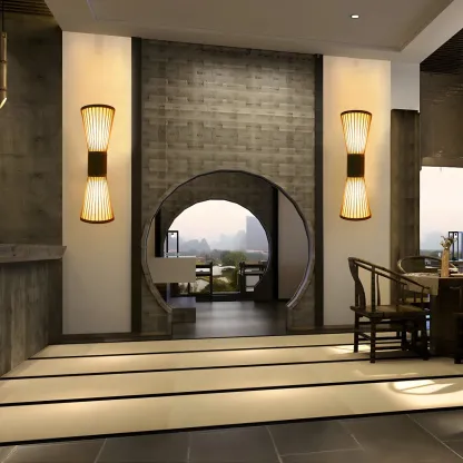 Brown Bamboo LED 23.5" Outdoor Wall Sconce in 2-Light Image - 3