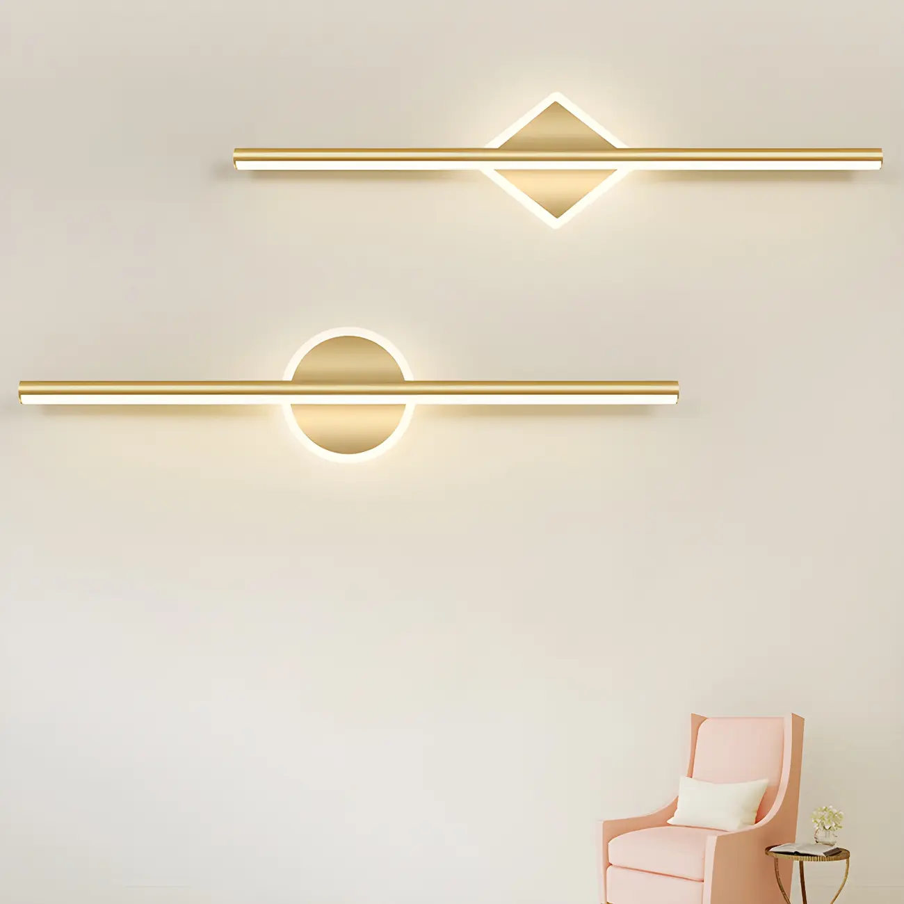 Linear Modern Vanity Light with Geometric Gold Design Image - 5 | homeyfad