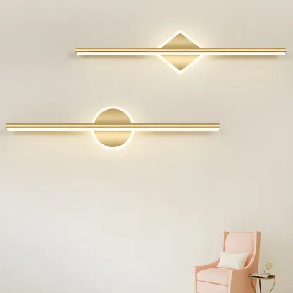 Linear Modern Vanity Light with Geometric Gold Design Image - 5