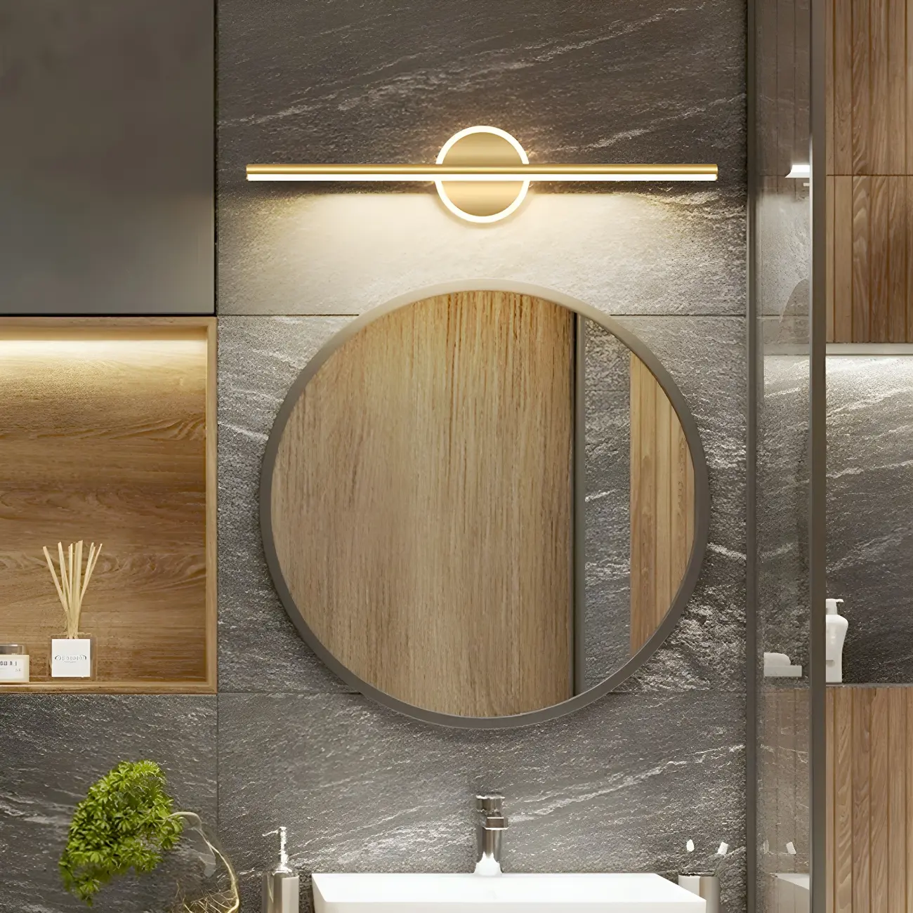 Linear Modern Vanity Light with Geometric Gold Design Image - 2 | homeyfad