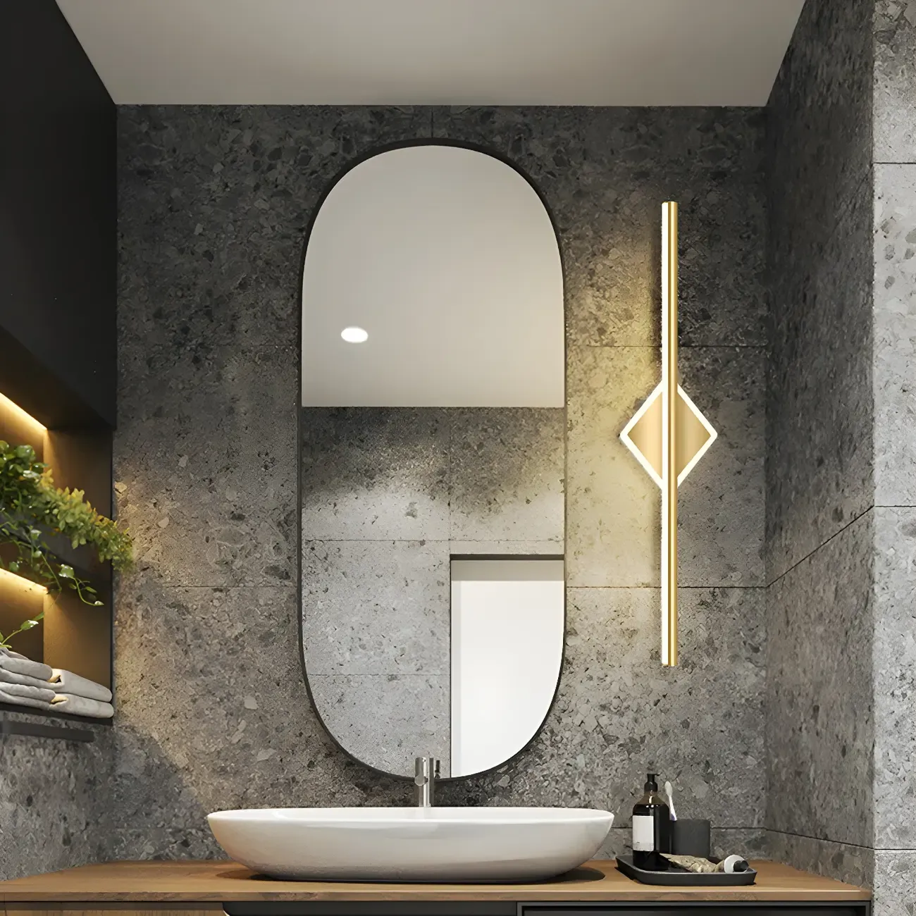 Linear Modern Vanity Light with Geometric Gold Design Image - 4
