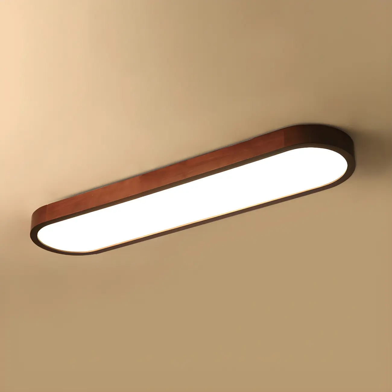 Elliptical Brown Wood Modern Flush Ceiling Light Dimmable | homeyfad