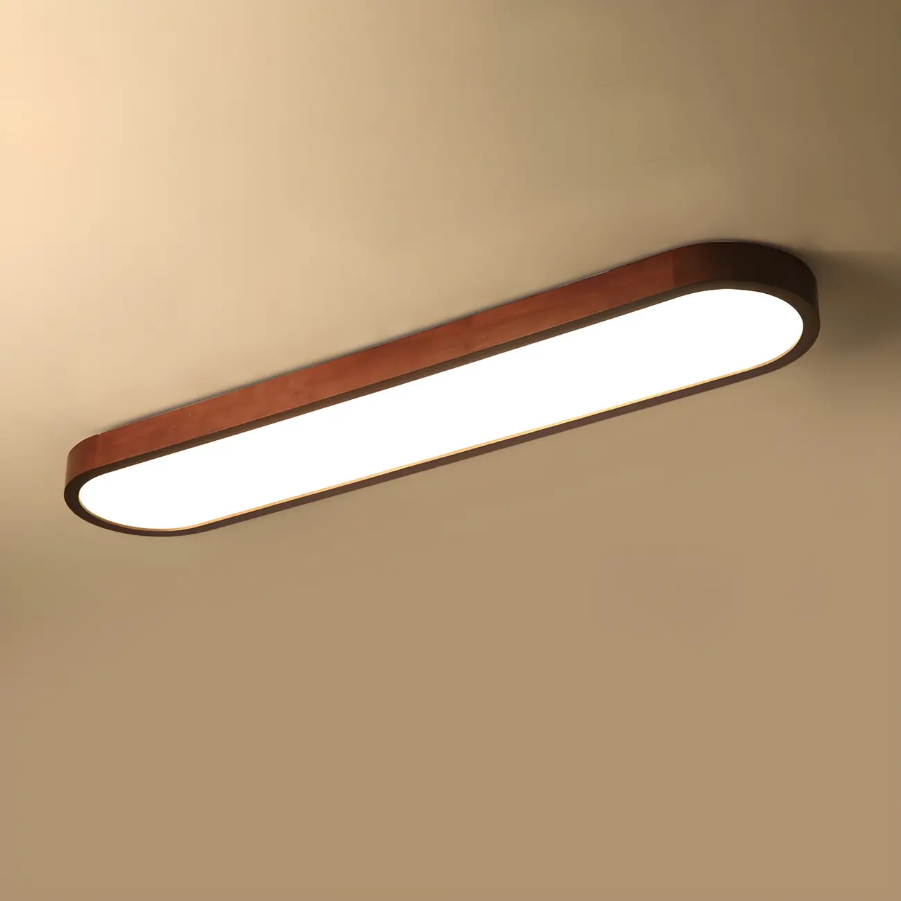 Elliptical Brown Wood Modern Flush Ceiling Light Dimmable | homeyfad