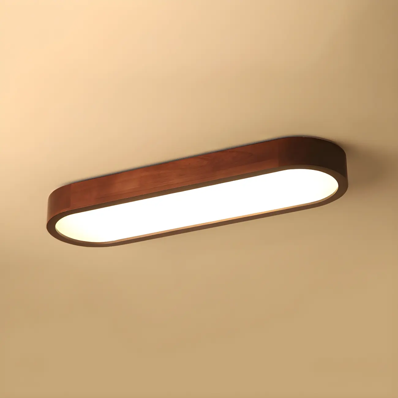 Elliptical Brown Wood Modern Flush Ceiling Light Dimmable | homeyfad