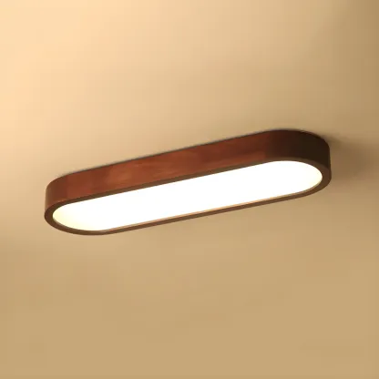 Elliptical Brown Wood Modern Flush Ceiling Light Dimmable